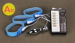 Adult game toy electric pulse physiotherapy massager anal masturbation orgasm clogged penis ring combination