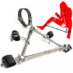 Stainless Steel Triangle Forced Leg Opening Bound Device Bondage Restraints PU Leather Collar Hand Leg Cuffs Fetish
