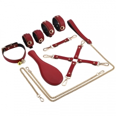 Bondage Gear Leather BDSM Set Bondage Kit Hand Cuffs Sex Collar Spanking Paddle for BDSM Bondage Restraints