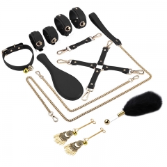 Bondage Gear Leather BDSM Set Bondage Kit Hand Cuffs Sex Collar Spanking Paddle for BDSM Bondage Restraints