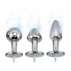 Electro Shock Vaginal Butt Plug Metal Steel T Handle Anal Plug Beads Prostate Electrical Stimulation G spot Medical Sex Toy