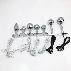 Electro Shock Vaginal Butt Plug Metal Steel T Handle Anal Plug Beads Prostate Electrical Stimulation G spot Medical Sex Toy
