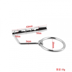 7*38mm stainless steel small size cock ring with urethral sound sex toy