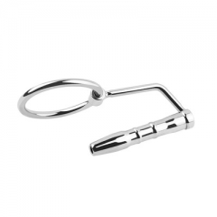 7*38mm stainless steel small size cock ring with urethral sound sex toy