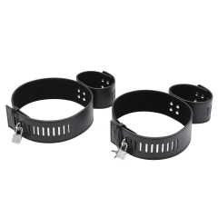 Red leather and leather handcuffs shackles connected to hot couple leather toys toys