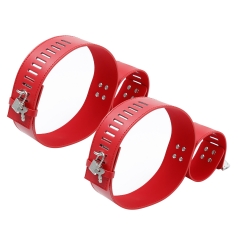 Red leather and leather handcuffs shackles connected to hot couple leather toys toys