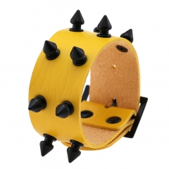 Tapered spike rivet two rows of wide leather bracelet bracelet