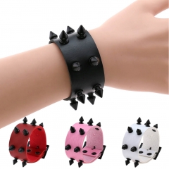 Tapered spike rivet two rows of wide leather bracelet bracelet