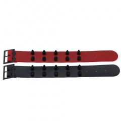 Tapered spike rivet two rows of wide leather bracelet bracelet