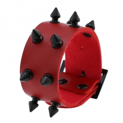 Tapered spike rivet two rows of wide leather bracelet bracelet