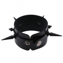 Double leather bracelet with tapered rivets and wide leather wristband bracelet