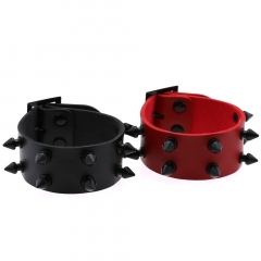 Tapered spike rivet two rows of wide leather bracelet bracelet