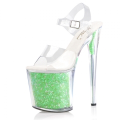 Fish mouth Sandals shiny transparent 20CM plus size model sexy pole dancing heels