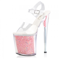 Fish mouth Sandals shiny transparent 20CM plus size model sexy pole dancing heels