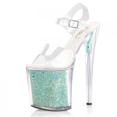 Fish mouth Sandals shiny transparent 20CM plus size model sexy pole dancing heels
